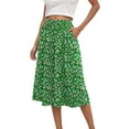 thumbnail image 2 of vigerkar Women's Midi Skirts High Waisted Pleated A-Line Swing Skirts Summer Floral Long Skirts with Pockets Green, M, 2 of 6
