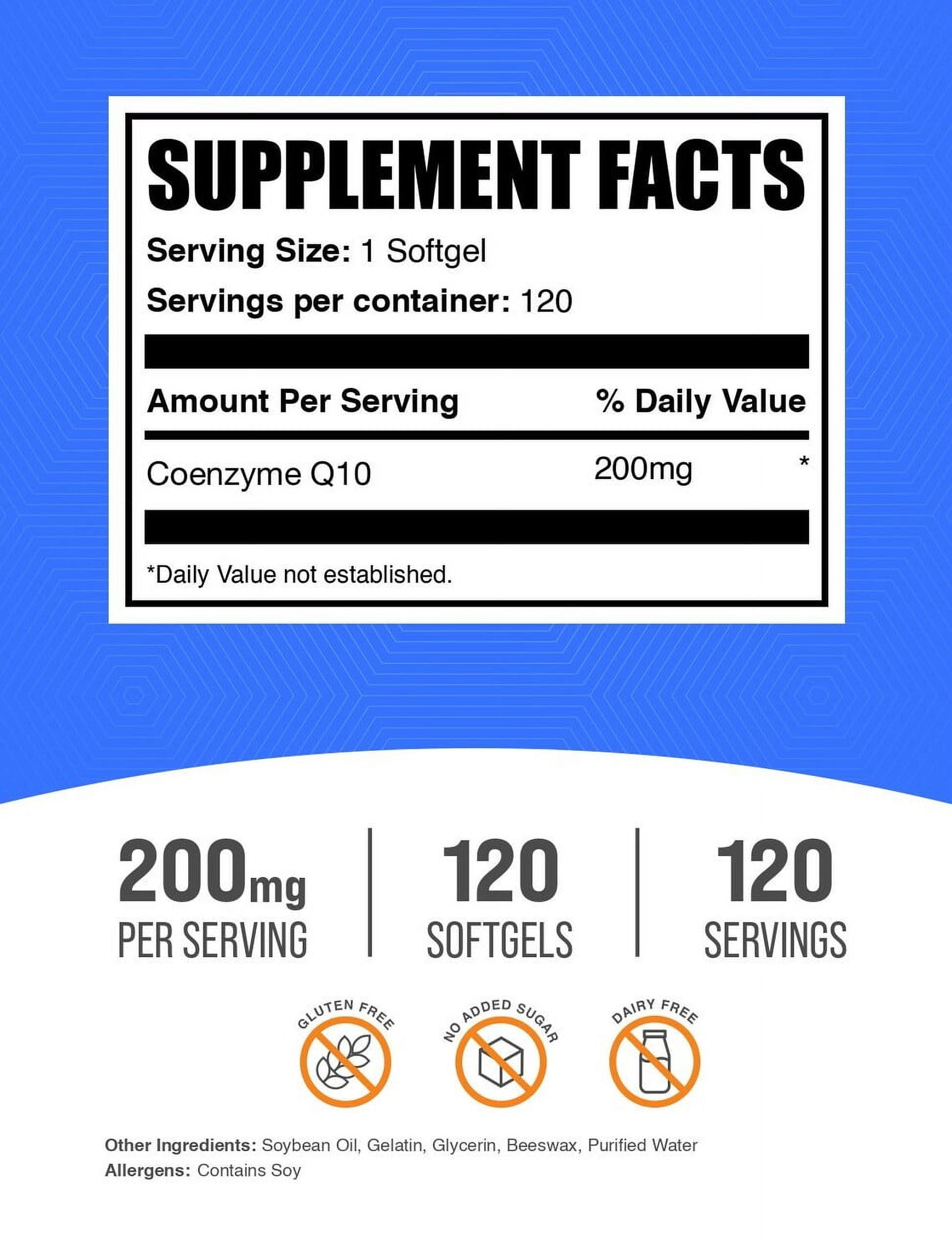 BulkSupplements Coenzyme Q10 (CoQ10) Softgels - 200mg per Serving (120 Softgels - 120 Servings)
