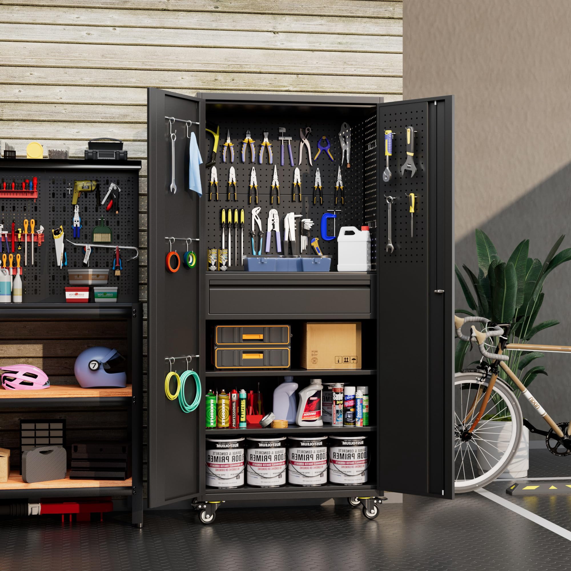 GangMei 72" Metal Storage Cabinet with Wheels and 1 Drawer