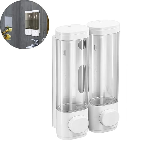 2 Chamber Wall Mounted Shower Dispenser No Drill Shampoo and Conditioner Dispenser Large Capacity Bathroom Body Wash Container for Home Hotel, White
