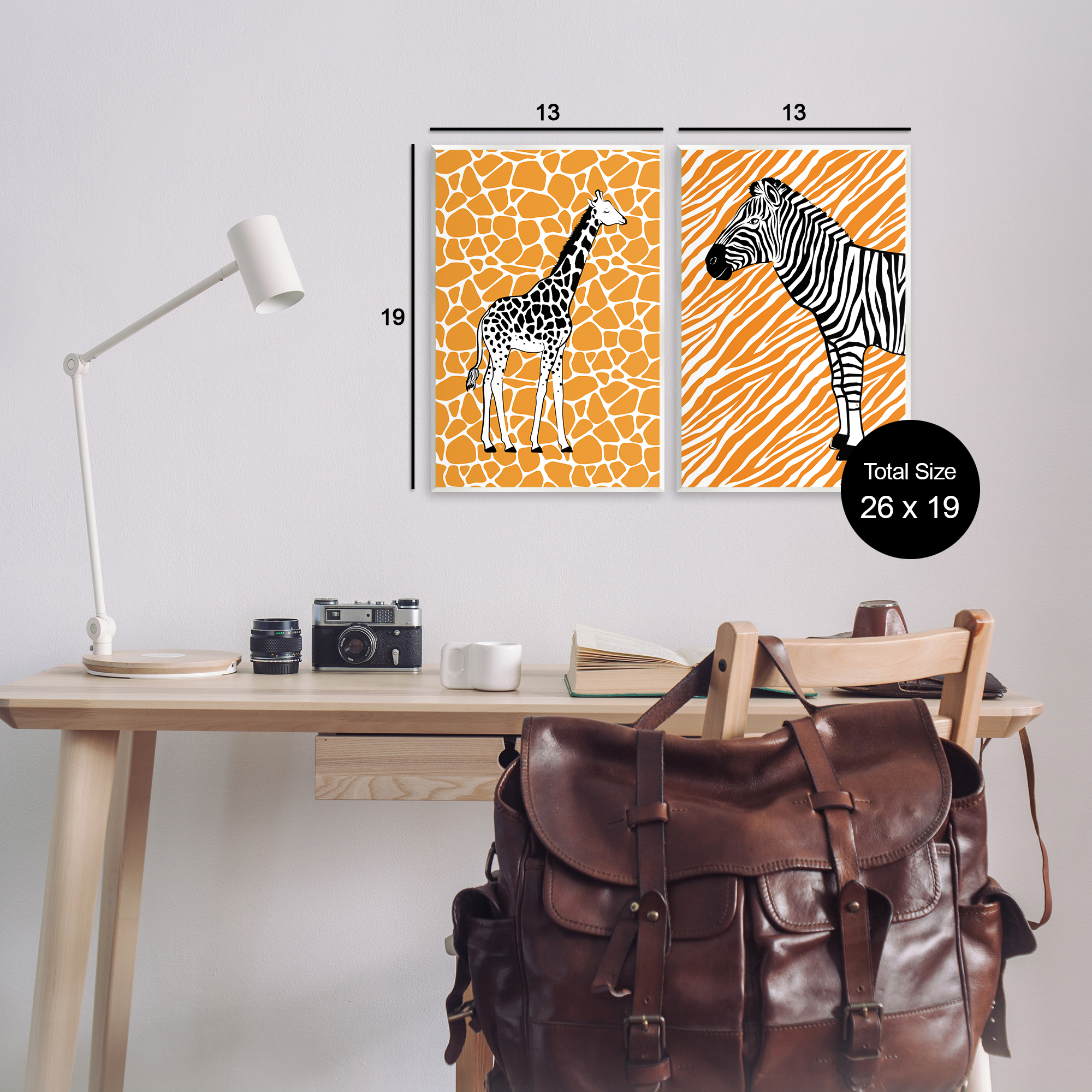 Stupell Industries Jungle Animals on Orange Animals Painting Unframed Art Print Wall Art, 13 x 19, Set of 2
