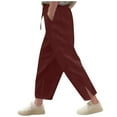 thumbnail image 3 of HVOBTTY Kids Soft Long Length Straight Leg Pants, Girls Fall and Winter Pants, Pants Casual Smocked High Waist Pant Loose Wide Leg Long Trousers 4-14 Years Red, 14-15 Years, 3 of 5