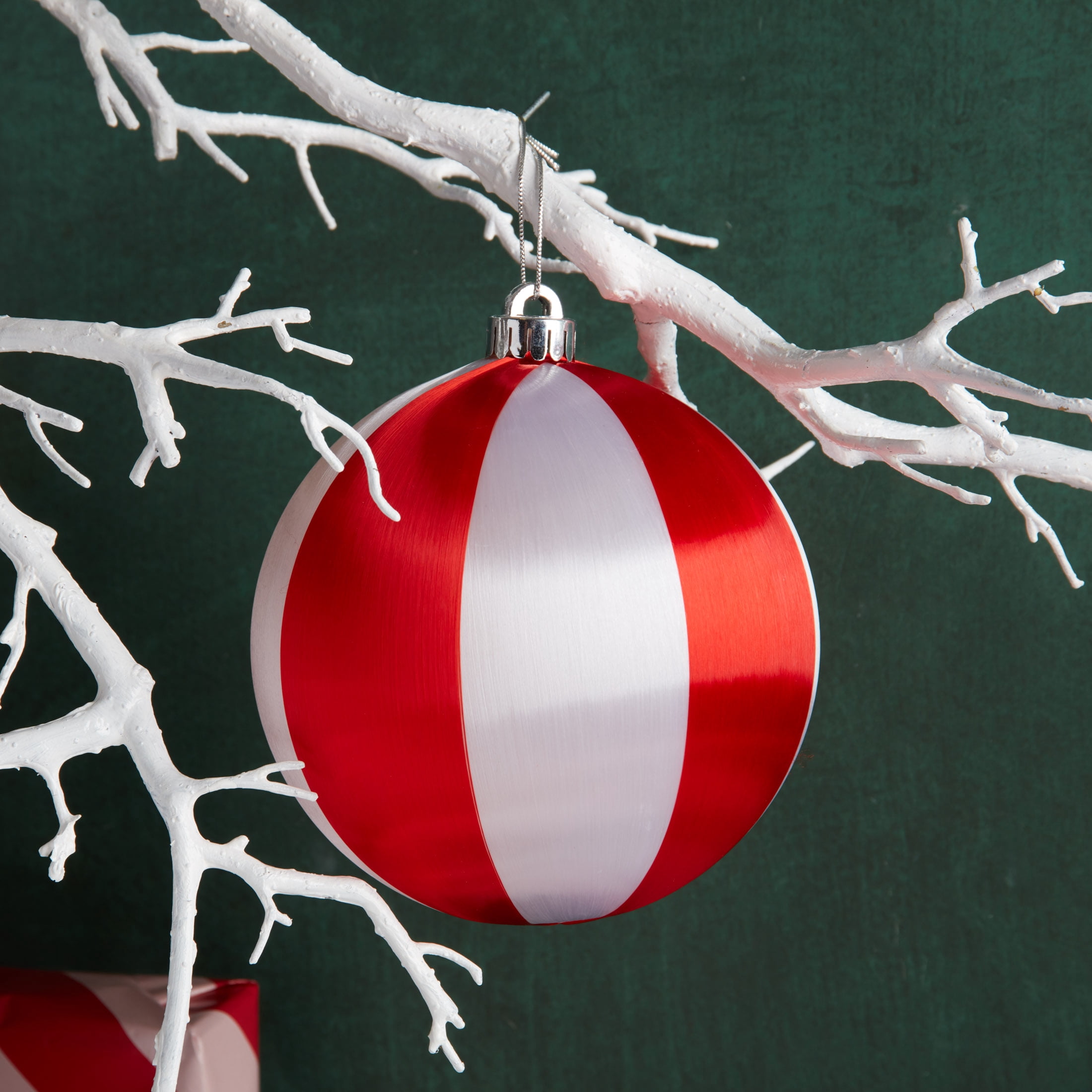 (2 pack) Red and White Stripe Jumbo Ornament, 6 inch, Holiday Time