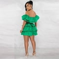 thumbnail image 5 of Conjunto de dos piezas con volantes para mujer, conjuntos cortos de verano con escote oblicuo y hombros descubiertos, top corto y pantalones cortos, trajes sexys para fiestas navideñas y clubes, 5 of 5