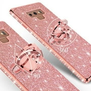 Galaxy Note 9 Case,For Samsung Galaxy Note 9 Cute Glitter Phone Case Kickstand Rhinestone Ring Stand Shock Proof Sparkly Clear Cover for Girls Women - Rose Gold