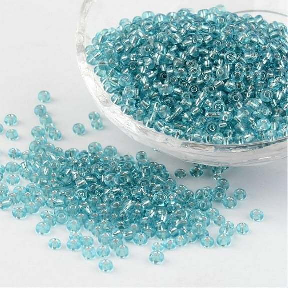8/0 Glass Seed Beads Silver Lined Round Hole Round Pale Turquoise 3mm Hole: 1mm about 1097pcs/50g