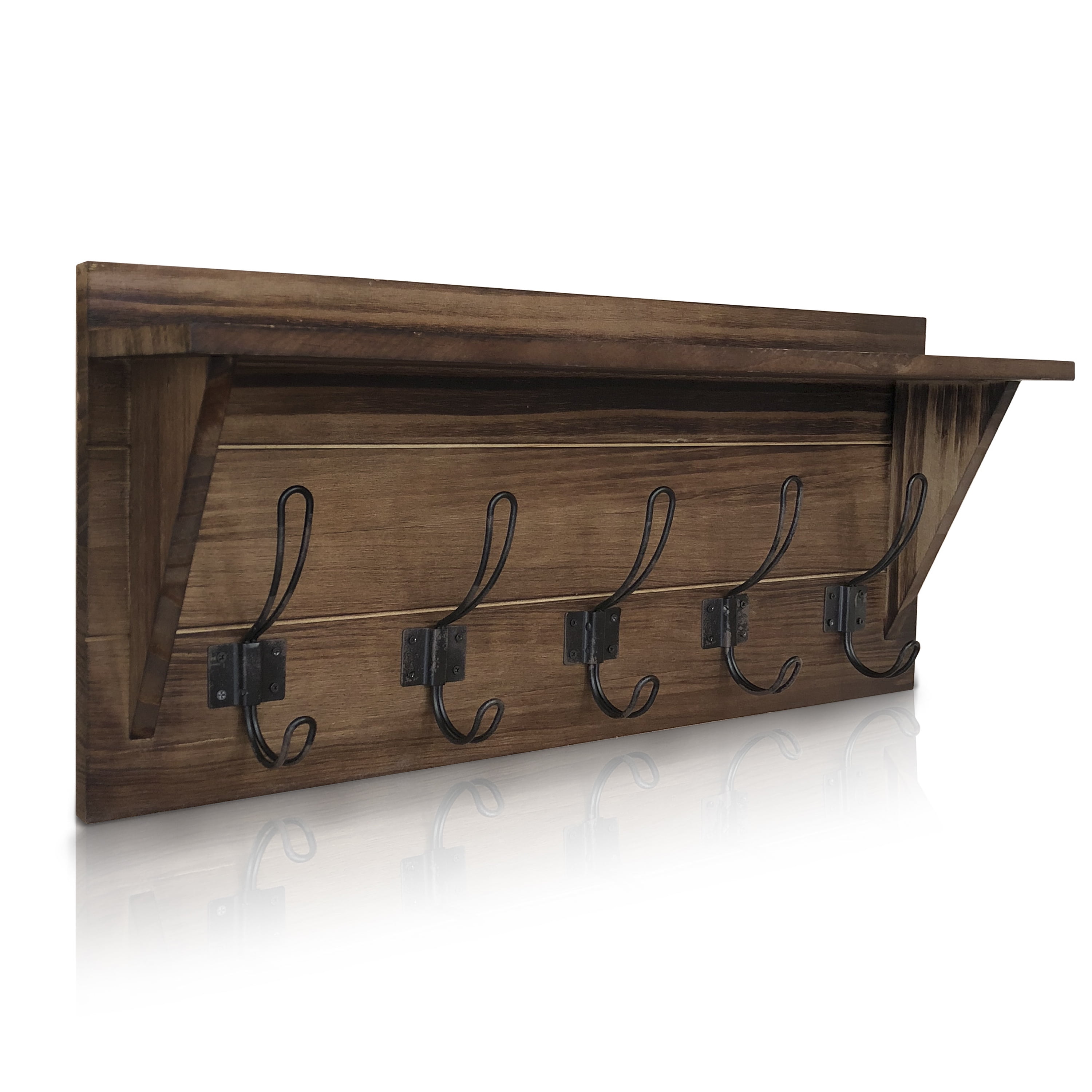 HBCY Creations Wall Mounted Shelf with Coat Hooks and Baskets, Solid Wood  Entryway Organizer Wall Shelf with Hooks - Hang Coats, Keys or Coffee Mugs