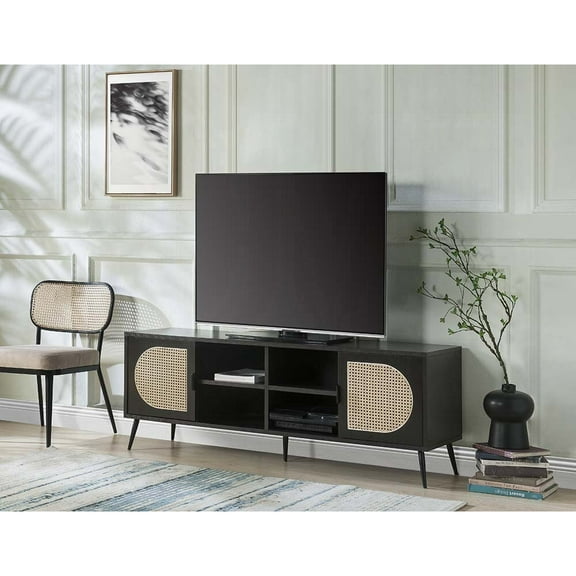 TV Stand, Black TV Stand with Metal Leg, Entertainment Center, Media Console,