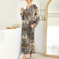 thumbnail image 4 of Women's Nightgown Sleep Dress Long Loungewear V-Neck Henley Nightdress with Pocket Floral Print for Spring Fall,Light Brown,2XL, 4 of 8