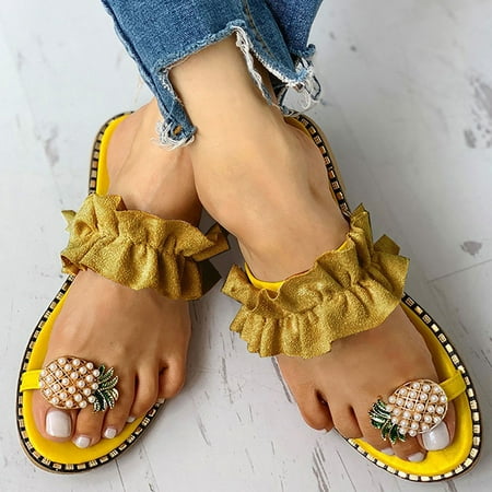 Zanvin Womens Sandals Clearance Women Summer Sandals Ladies Pineapple Sandals Clip Toe Flip Flops Boho Casual Slippers Beach Shoes  Yellow  39