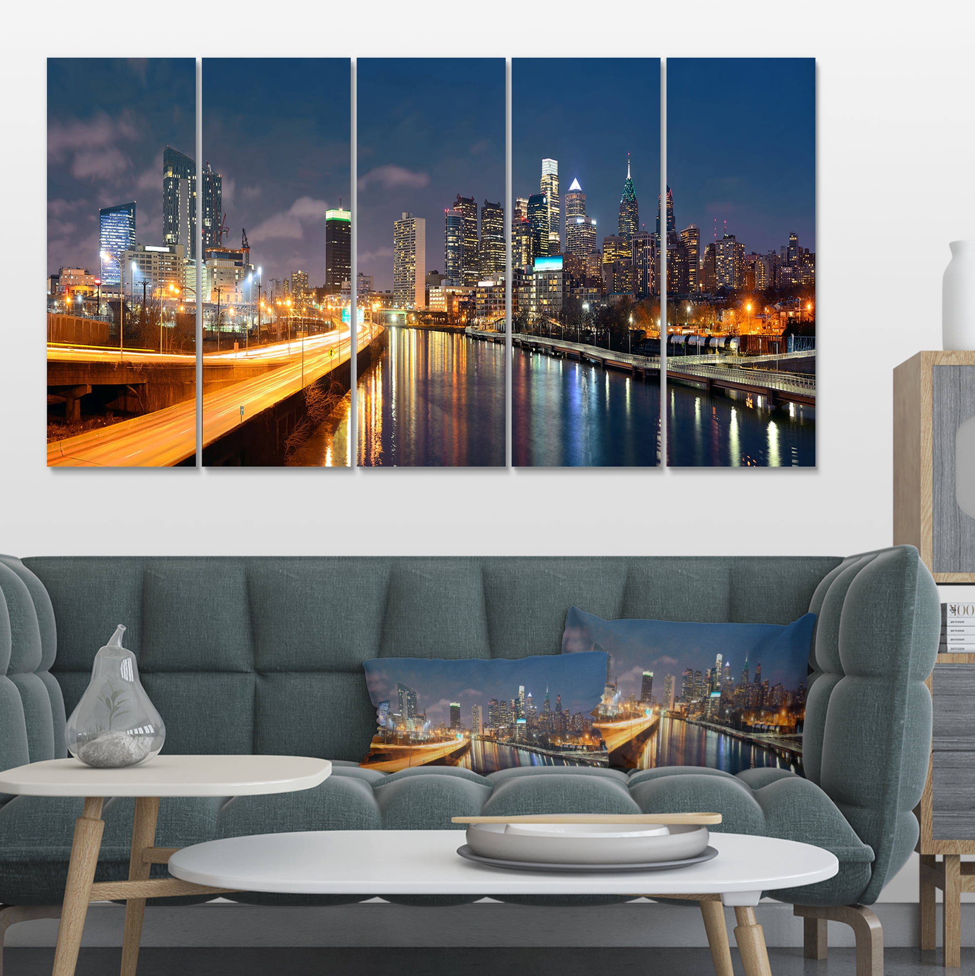 Designart 'Philadelphia Skyline at Night ' Cityscape Canvas Print