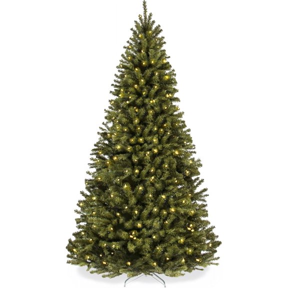 g 9ft Pre-Lit Spruce Artificial Holiday Christmas Tree for Home, Office, Party Decoration w/ 900 Incandescent Lights, 2028 Branch Tips, Easy Assembly, Metal Hinges & Foldable Base，Christmas tree
