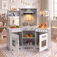 thumbnail image 2 of Wooden Kids Pretend Play Corner Kitchen Set Cooking Playset Toddler Toy Gift with Sounds & Lights(Gray), 2 of 20