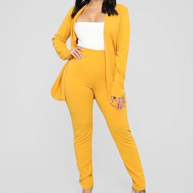 Puntoco Traje de negocios para mujer Conjuntos de 2 piezas Tops de manga larga Conjuntos de pantalones largos sólidos Puntoco Puntoco-3097
