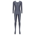 thumbnail image 5 of TiaoBug Womens Oil Shiny Bodystocking Long Sleeve Full Body Jumpsuit Gymnastic Workout Leotard Bodysuit Dark Grey XL, 5 of 7