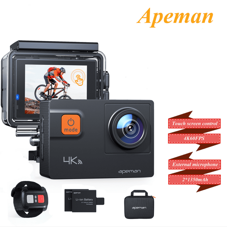 APEMAN A87-B 4K 60FPS Touch Screen Action Camera A87, 20MP Wi-Fi EIS 8X  Zoom Remote Control Sports Cam 40M Waterproof Underwater Vlog Camcoder with  