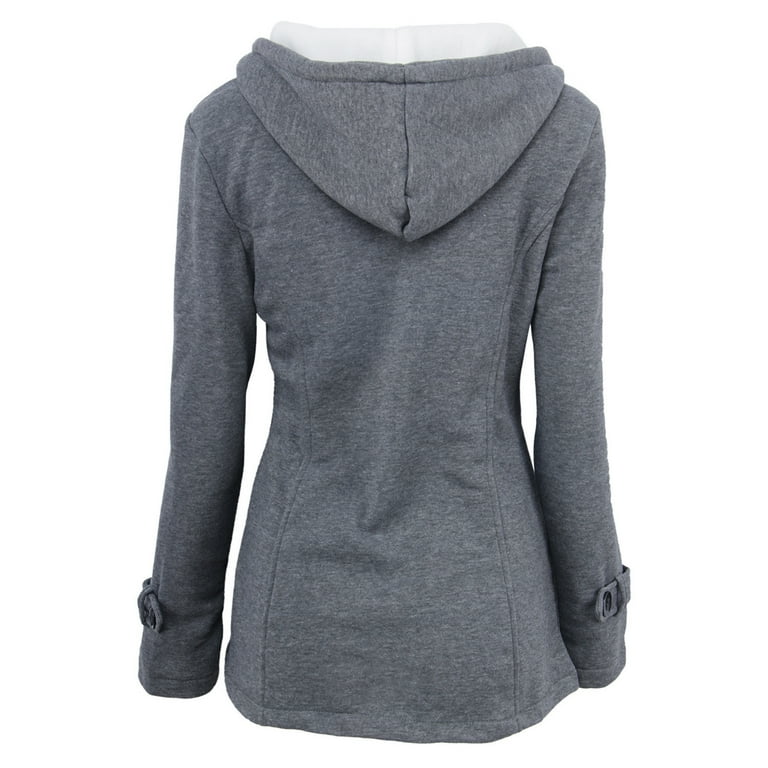 Long sleeve cozy fleece hooded asymmetrical button coat sales