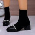 thumbnail image 6 of Taylonsss Women's Stretchy Knit Ankle Boots with Pearl Accent and Blocks Heel for Winter Comfortable Pointed Toe Back Zipper Boots for Casual Wear, 6 of 8