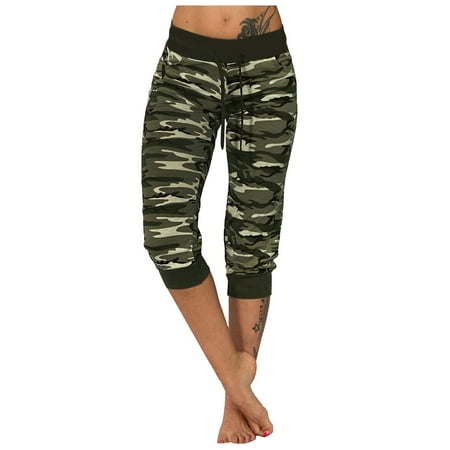 matoen Women's Camouflage Printed Yoga Pants Casual Fashion Capris ...