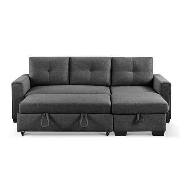 HomeRoots 92" Dark Gray Polyester Blend and Black Convertible Futon Sleeper Sofa