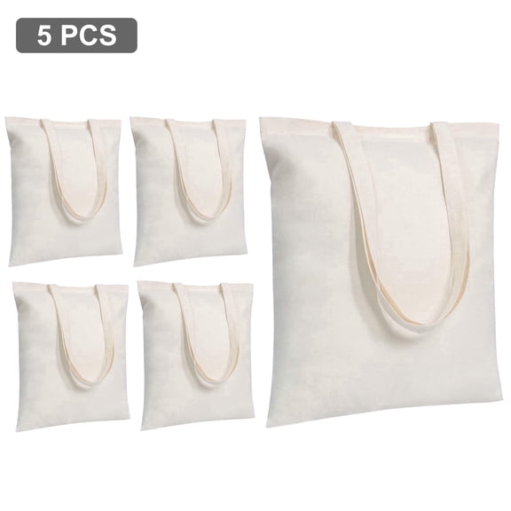 Tripumer 5 Pack Blank Canvas Tote Bags Bulk Shopping Bag Lightweight Reusable for All Ages Crafts Grocery DIY Advertising Gift White