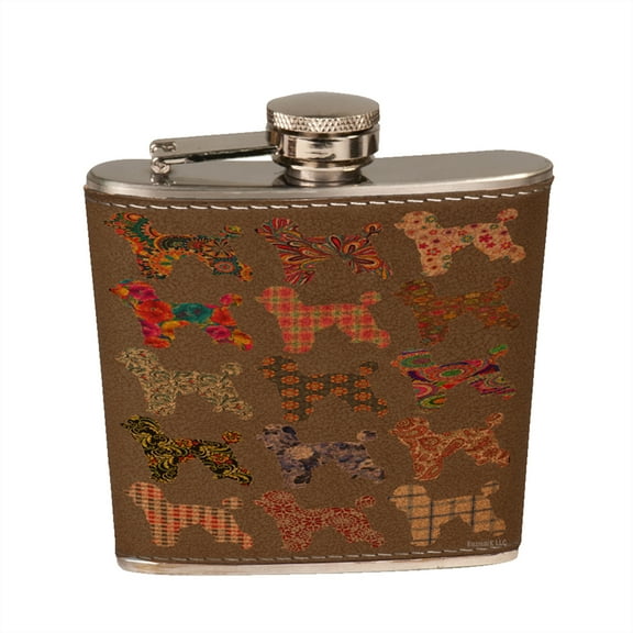 KuzmarK 6 oz. Leather Pocket Hip Liquor Flask - Poodle Dog