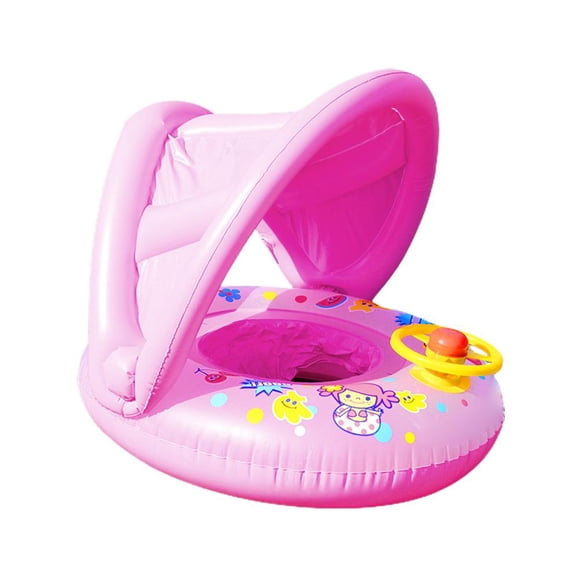 Anillo de natación para bebé, protector solar inflable, anillo de natación para bebé, flotador inflable de ayuda para natación para bebé, anillo de natación para niños con volante y toldo