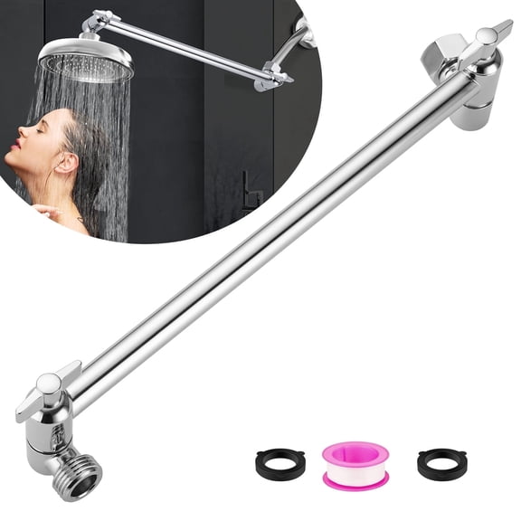 Brass Shower Arm Extender for Rain & Handheld Shower Head, 12β Universal Shower Head Extension Arm, Height & Angle Adjustable, Chrome (For Home Daily Use, Hotel Renovation, Rental Bathroom Upgrade)
