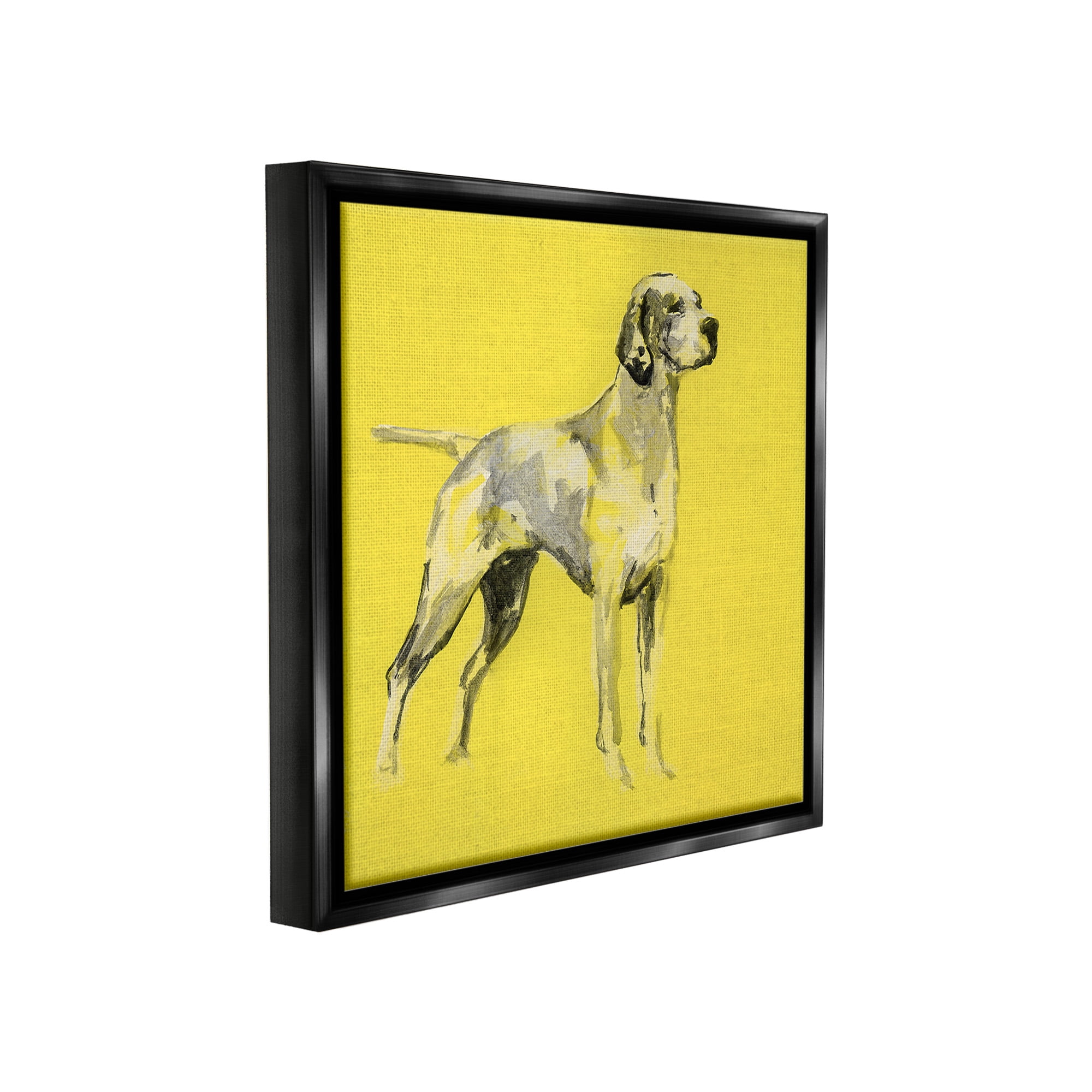 Stupell Industries Modern Dog on Yellow Animals & Insects Painting Black Floater Framed Canvas Art Print Wall Art, 18 x 18