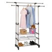 Zimtown Adjustable Clothes Movable Double Rod Garment Rack with Wheels ...