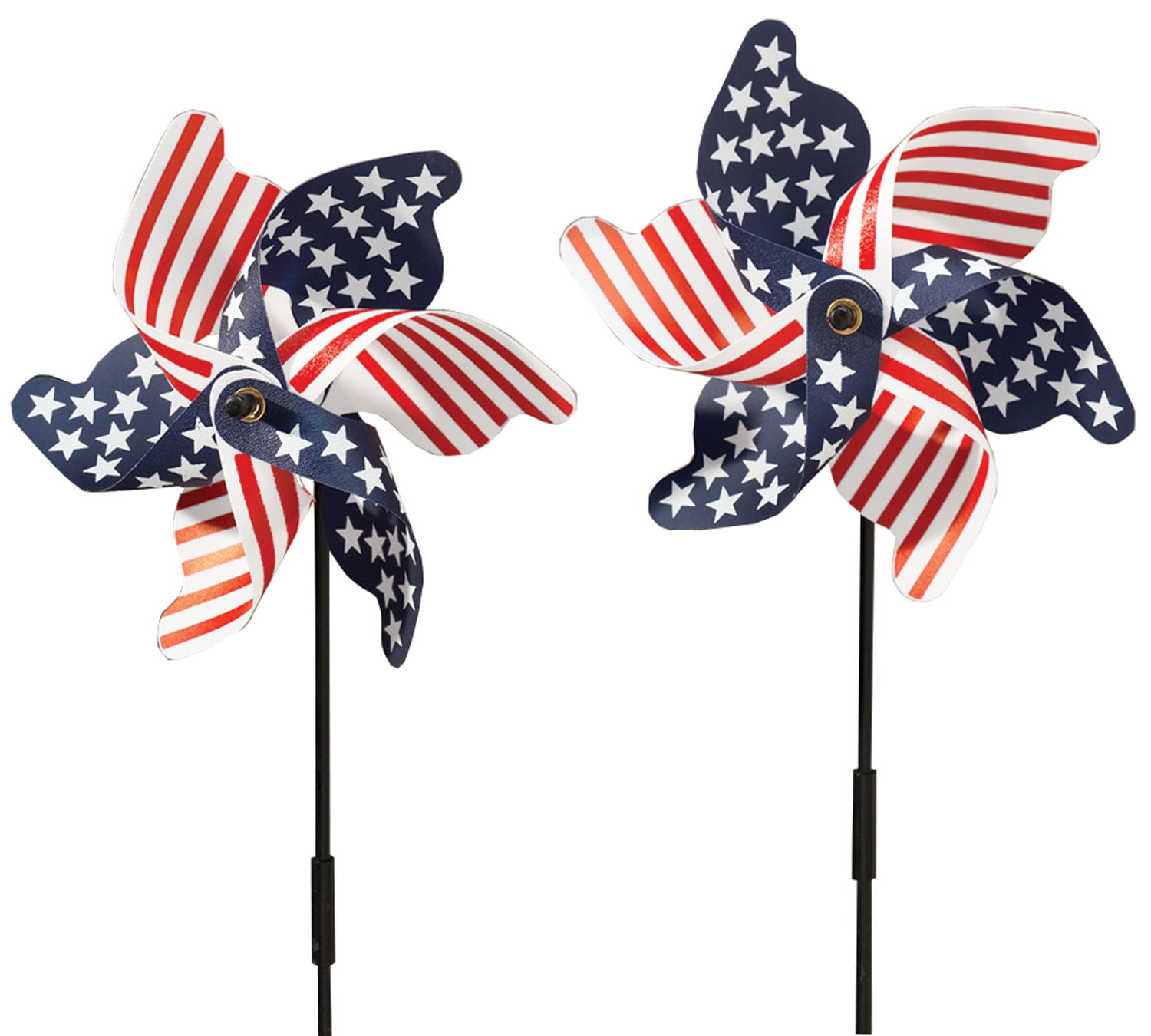 America Flag Metal Pin wheel Garden Stake Patriotic Metal Wind Spinner Set of 2 