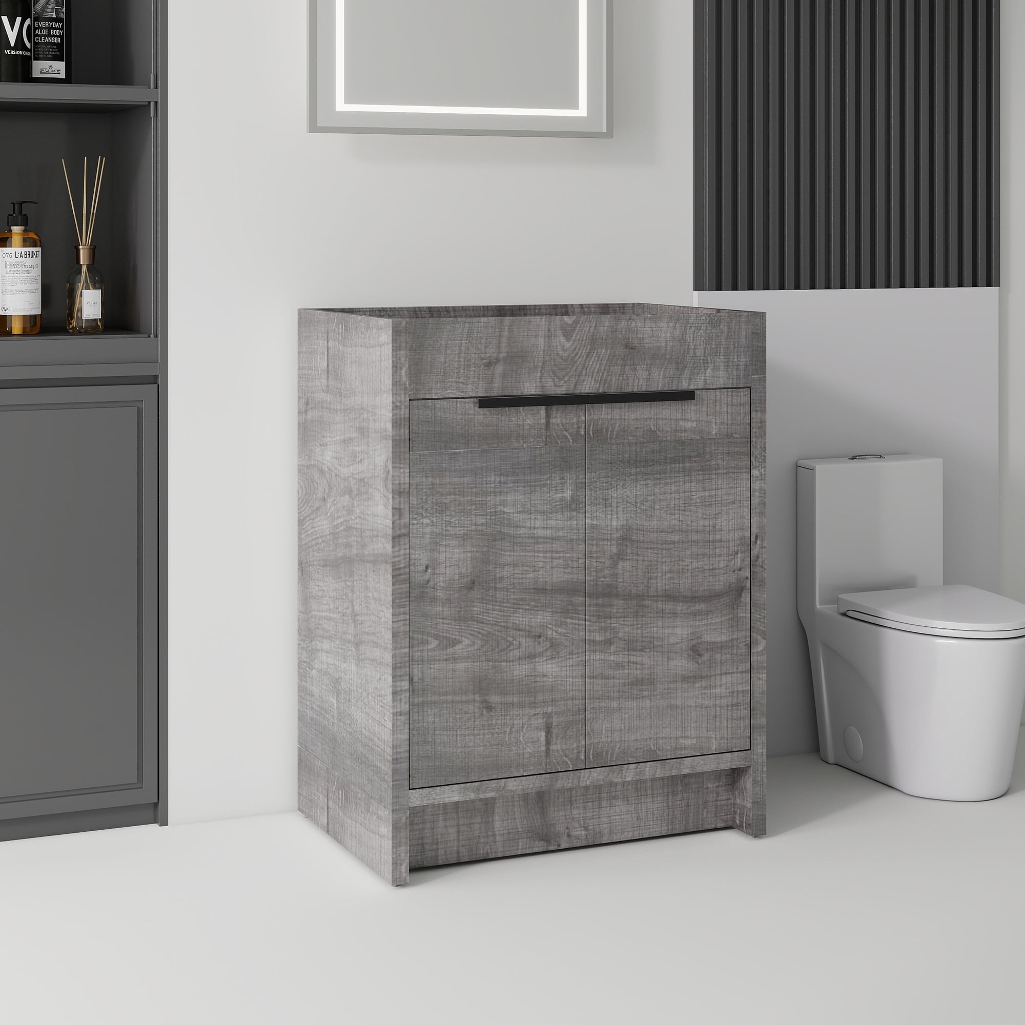 Leumius 24" Bathroom Vanity Cabinet with Soft-Close Double Doors,Freestanding Bathroom Vanity,Spacious Interior Storage,Cabinet Only,Grey