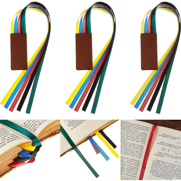 Dww-3 Pices Signets De Ruban Similicuir Signet Avec 5 Rubans Colors Marqueurs De Livre Pour Livres Roman Bible