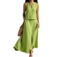 thumbnail image 2 of Summer Skirt Sets Women 2 Piece Outfits Sleeveless Top Elastic Waist Maxi Dress Sets with Pockets Green M, 2 of 6