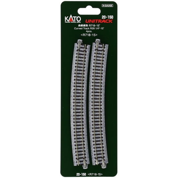 Kato USA Model Train Products Unitrack, 718mm (28 1/4") Radius 15-Degree Curve Track (4-Piece)