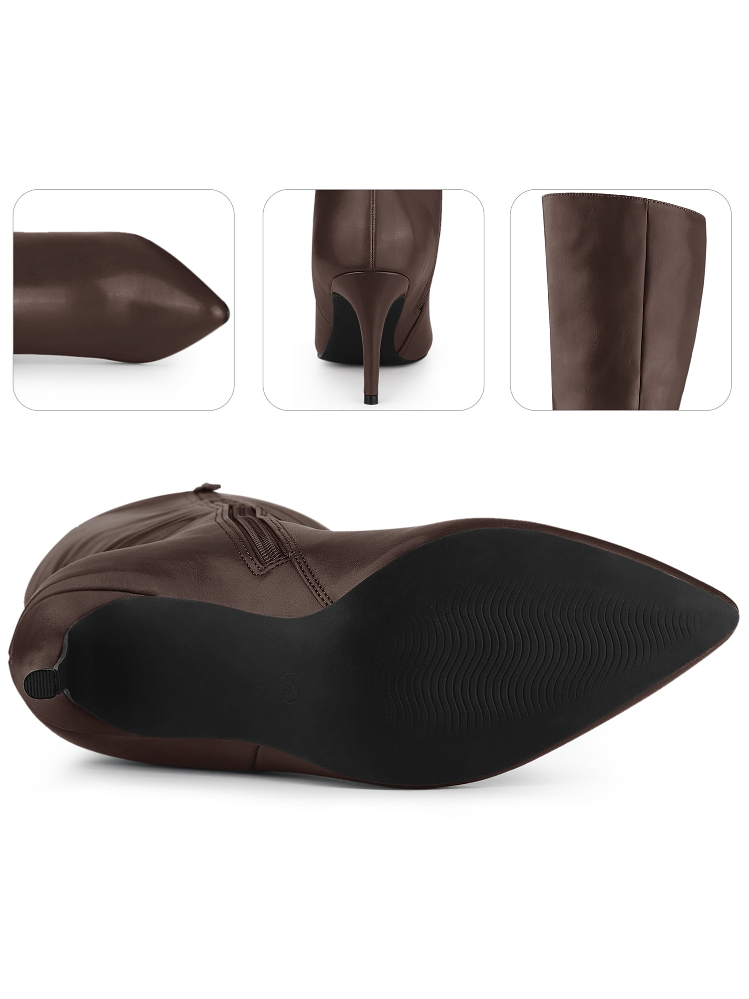 Unique Bargains Pointed Toe Side Zipper Stiletto Heel Knee High