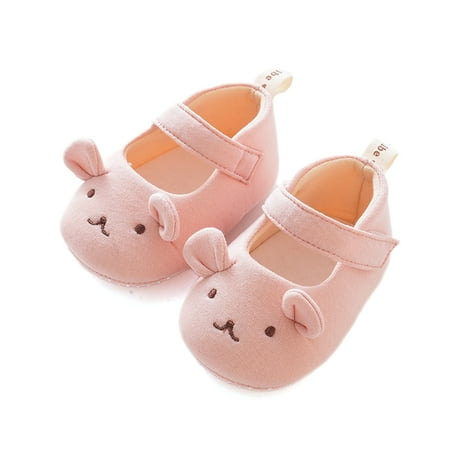 Mildsown Baby Girl Dress Flats Soft Soles Cute Bear Embroidery Mary Jane Shoes