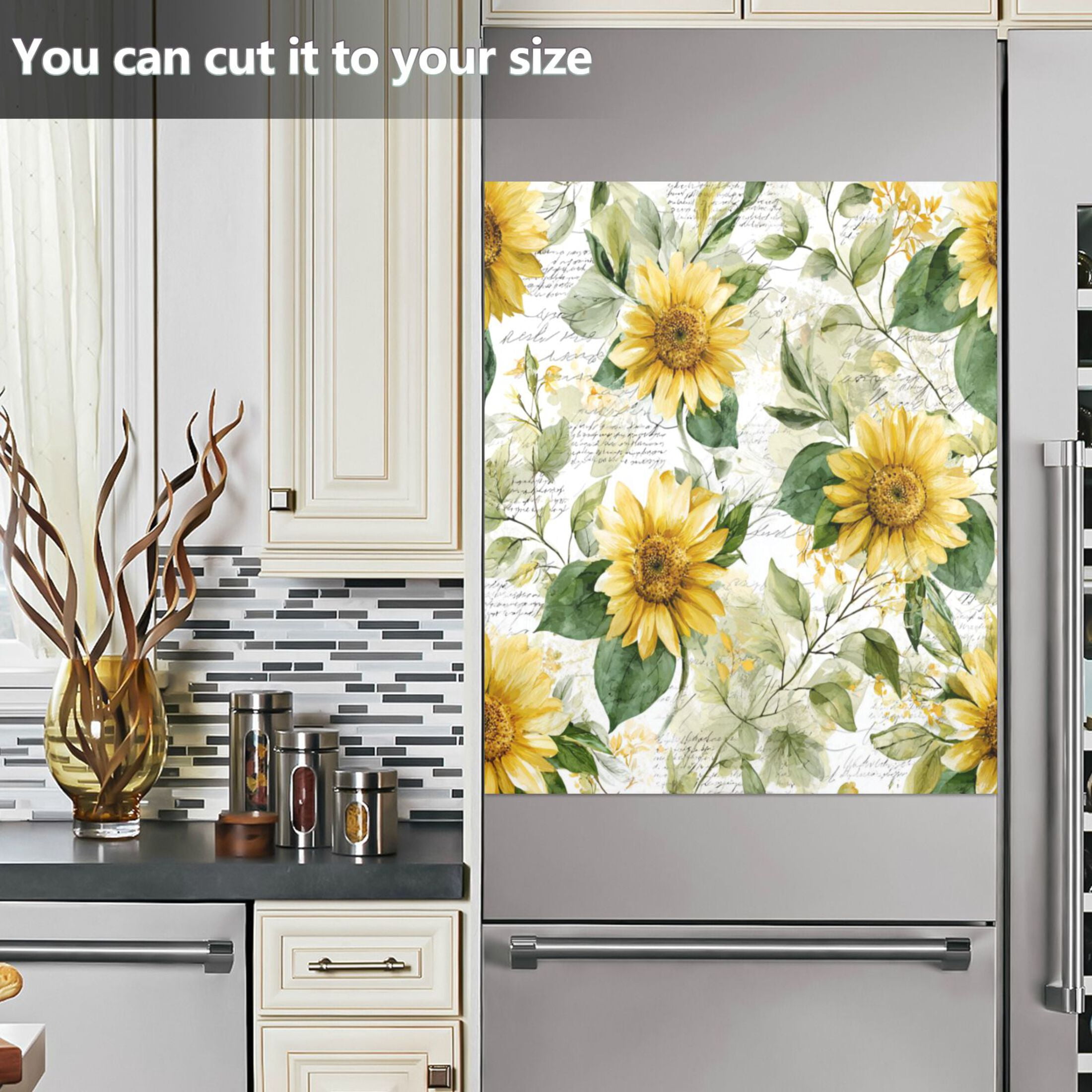 Dishwasher Magnetic Refrigerator Magnet Cover Sticker Home Decorative 23"x26" Soft Sunflowers and Green Leaves
