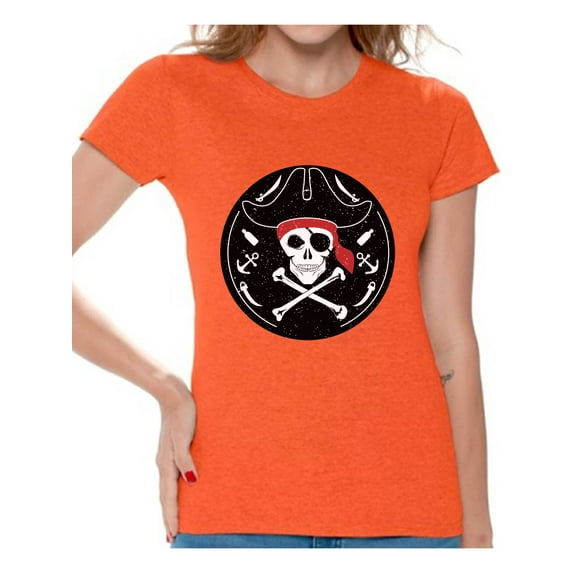 Awkward Styles Jolly Roger Tshirt for Women Pirate Skull Shirt Jolly Roger Skull T Shirt Dia de los Muertos Gifts for Her Day of the Dead Shirt Pirate Skull Flag Shirt Pirate Birthday Costume Shirt