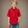 thumbnail image 2 of Linfrsh Boys Polo Shirts Short Sleeve School Uniform Shirts for Boys Casual Solid Collared Shirts Summer Tops Toddler Kids Button Plain T Shirt(Red,11-12 T), 2 of 7