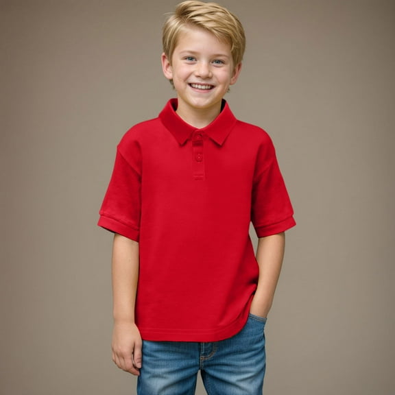 adviicd Boys' Solid-Color Short-Sleeved Polo Shirts: Classic Style (Red,9-10 Years)