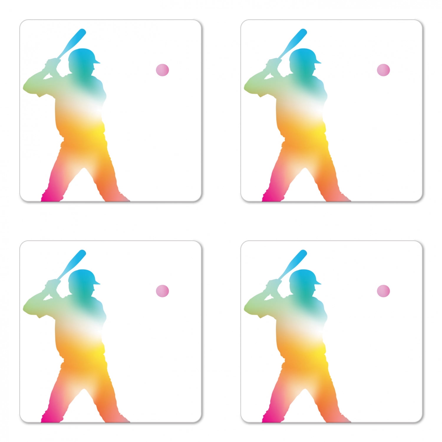 Baseball Coaster Set of 4, Colorful Reflection of Baseball Player