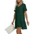 thumbnail image 3 of MLANM Women Summer Tunic Dress V Neck Casual Loose Flowy Swing Shift Dresses, S Green, 3 of 9