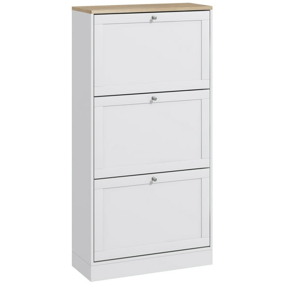 Narrow Shoe Storage Cabinet for Entryway 18 Pairs, Slim Design, Adjustable Shelves, White