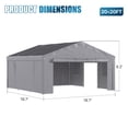 thumbnail image 5 of Dateyes  20x20ft Heavy Duty Carport Canopy, Portable Outdoor Garage with Removable Sidewalls & Roll-Up Doors, All-Weather Car Shelter for Cars, Boats, Trucks and Tools Storage, Gray, 5 of 9