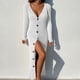 thumbnail image 1 of Vestido tipo suéter de punto con botones, cuello en V, manga larga, frente abierto, vestido informal de punto acanalado para mujer, blanco XXL, 1 of 6