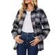 thumbnail image 3 of Abrigo de Lana Holgado con Bolsillos y Larga para Mujer, Estilo Casual de Otoño, A Cuadros Negro XXL, 3 of 10