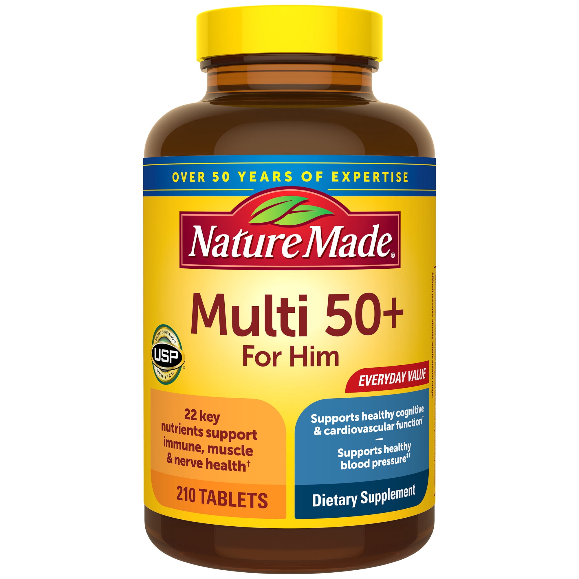 Nature Made Multi Vitamin For Men 50+, Men's Multivitamin for Nutritional Support, 210 Count