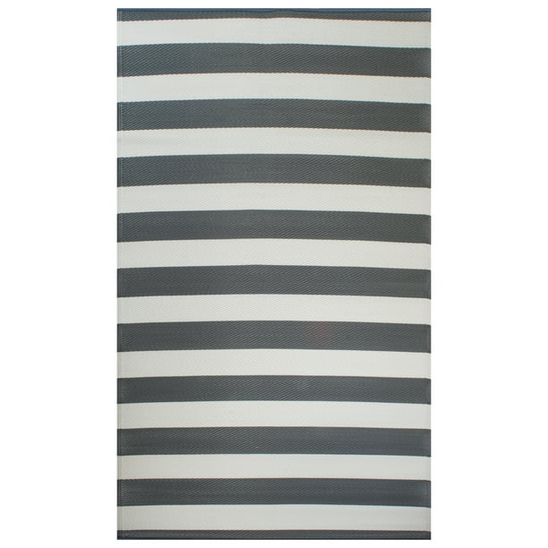 4' x 6' Gray and White Rectangular Home Essentials Striped Outdoor Rug