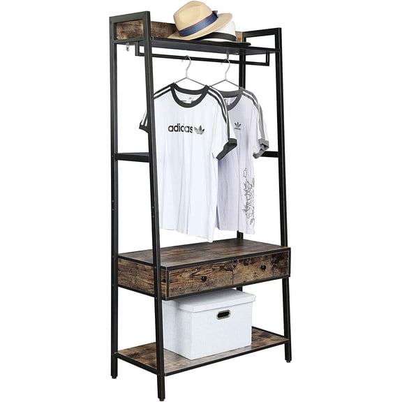 JJS 33" Industrial Rustic Hall Tree with Shoe Bench and Storage Drawers